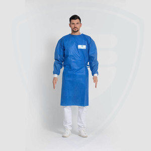 Robes d'isolation jetables bleues imperméables avec manchette en tricot sans latex